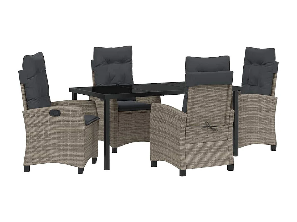 Ensemble de jardin 5 pièces avec coussins - Rattan poly gris