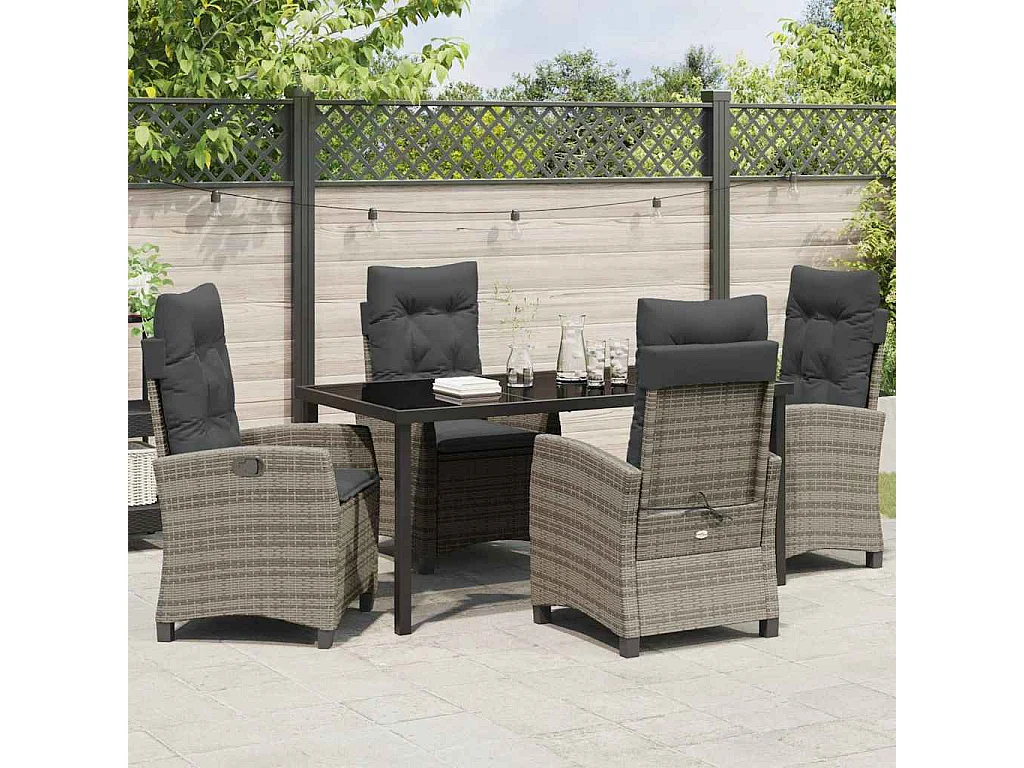 Ensemble de jardin 5 pièces avec coussins - Rattan poly gris