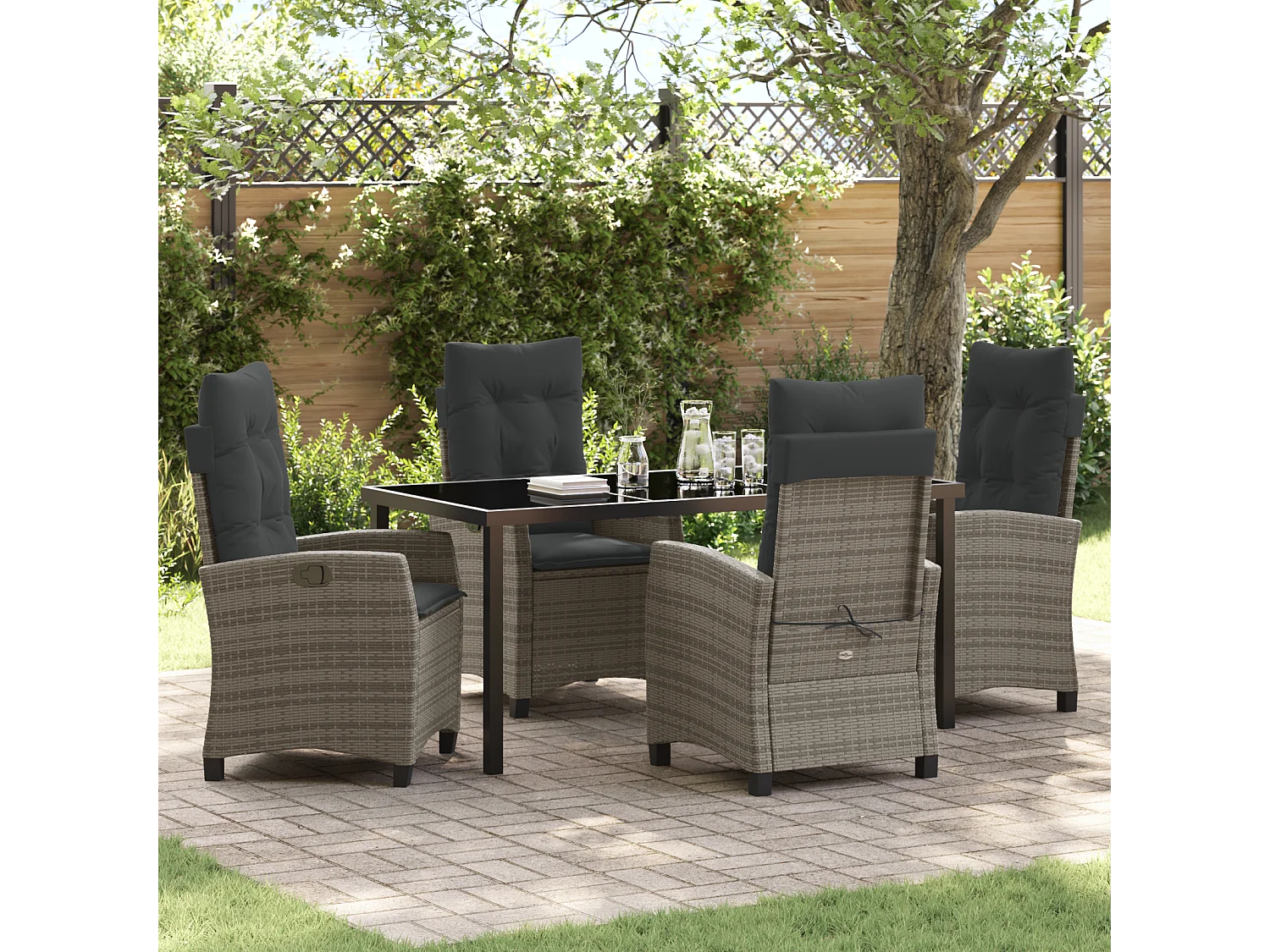 Ensemble de jardin 5 pièces avec coussins - Rattan poly gris