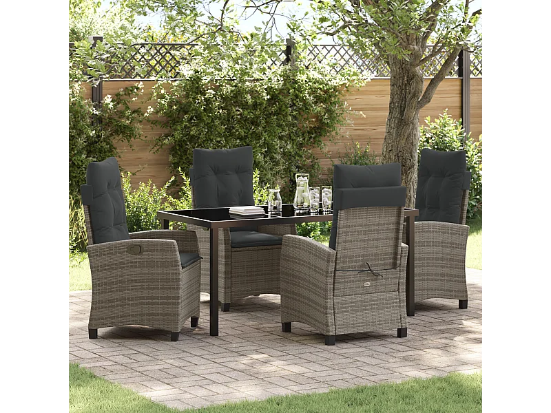 Ensemble de jardin 5 pièces avec coussins - Rattan poly gris