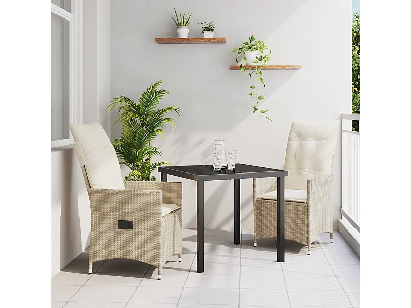 Set da giardino 3 pezzi con cuscini in polyrattan beige