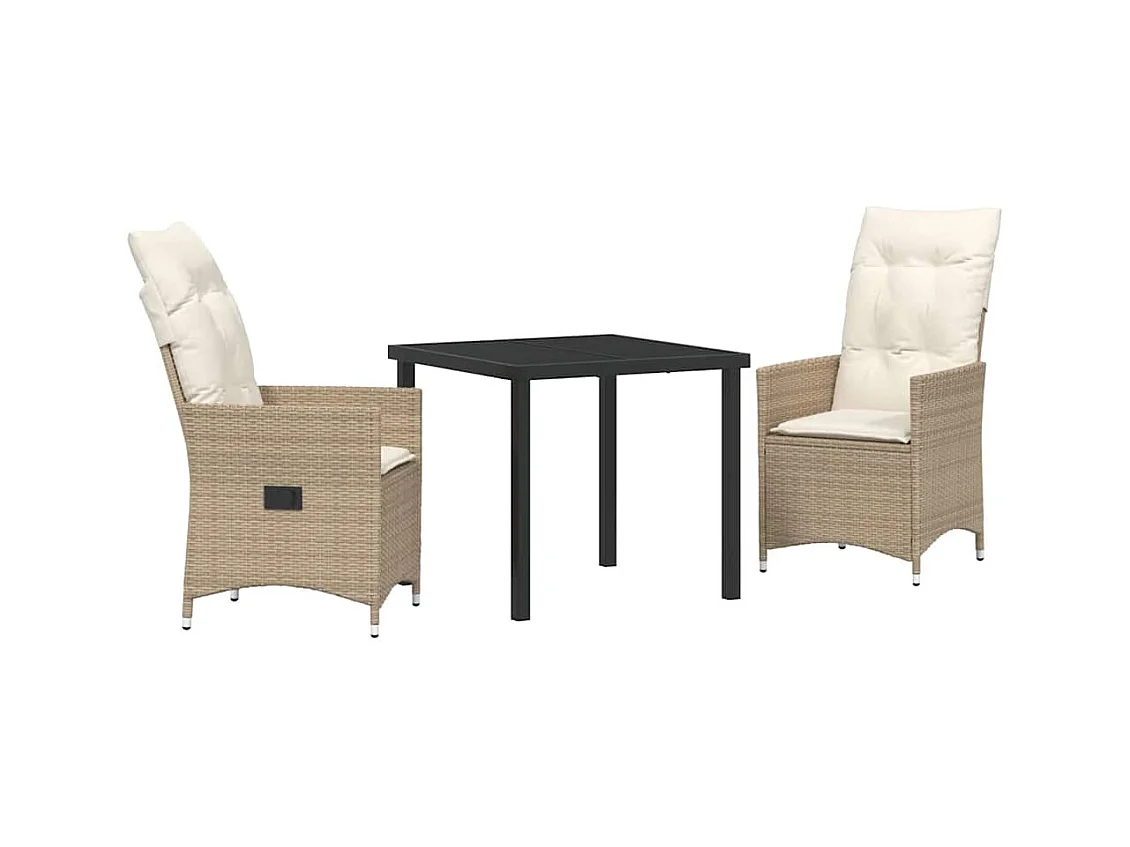 Set da giardino 3 pezzi con cuscini in polyrattan beige