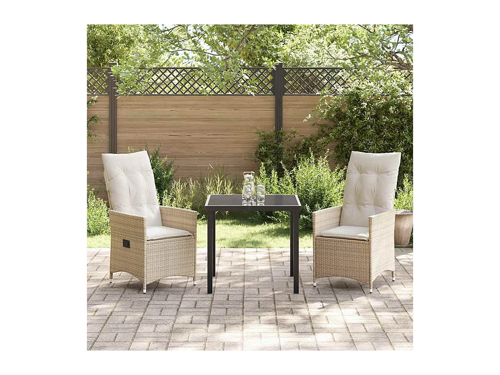 Set da giardino 3 pezzi con cuscini in polyrattan beige