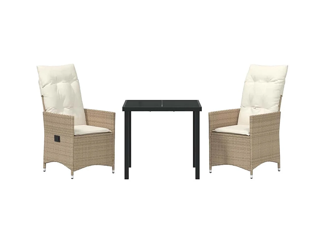 Set da giardino 3 pezzi con cuscini in polyrattan beige
