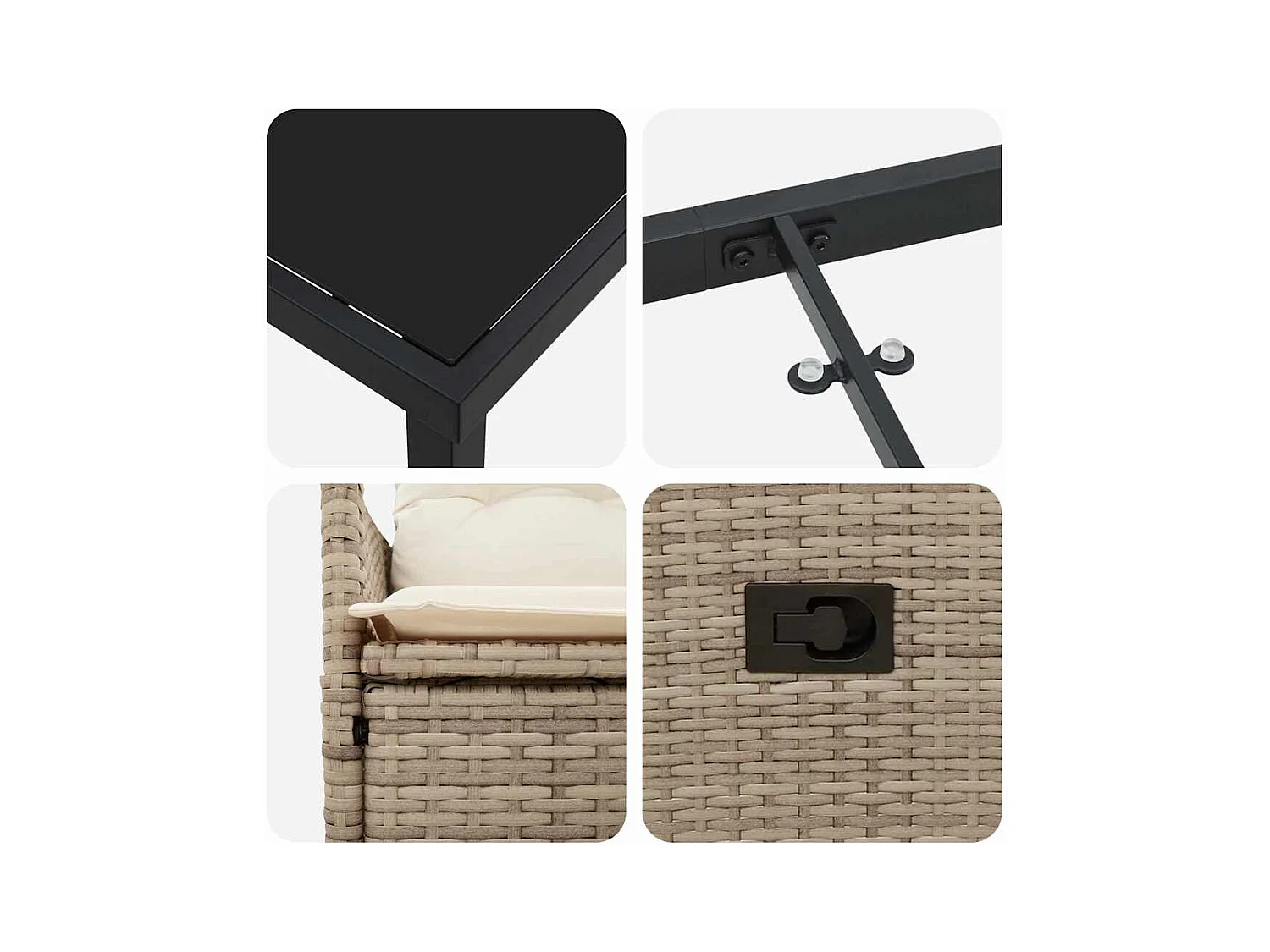 Set da giardino 3 pezzi con cuscini in polyrattan beige