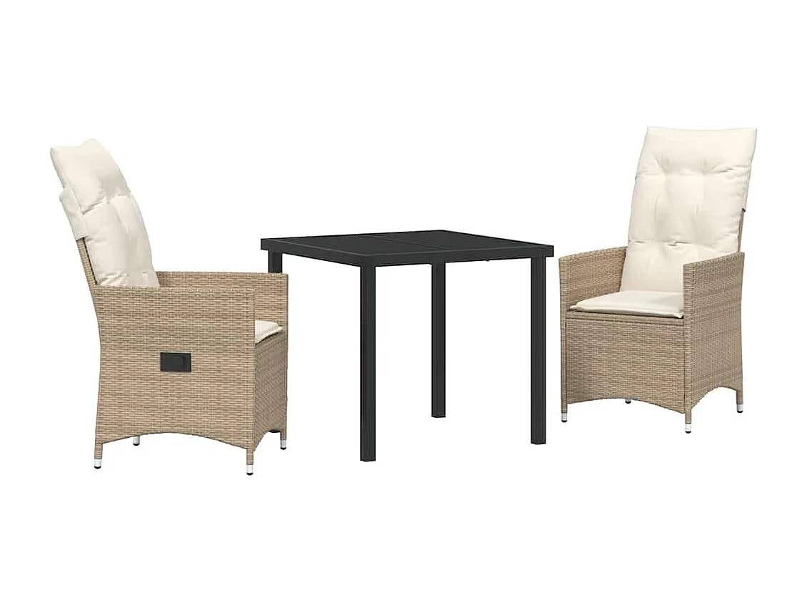 Ensemble de jardin 3 pièces avec coussins beige en poly rattan