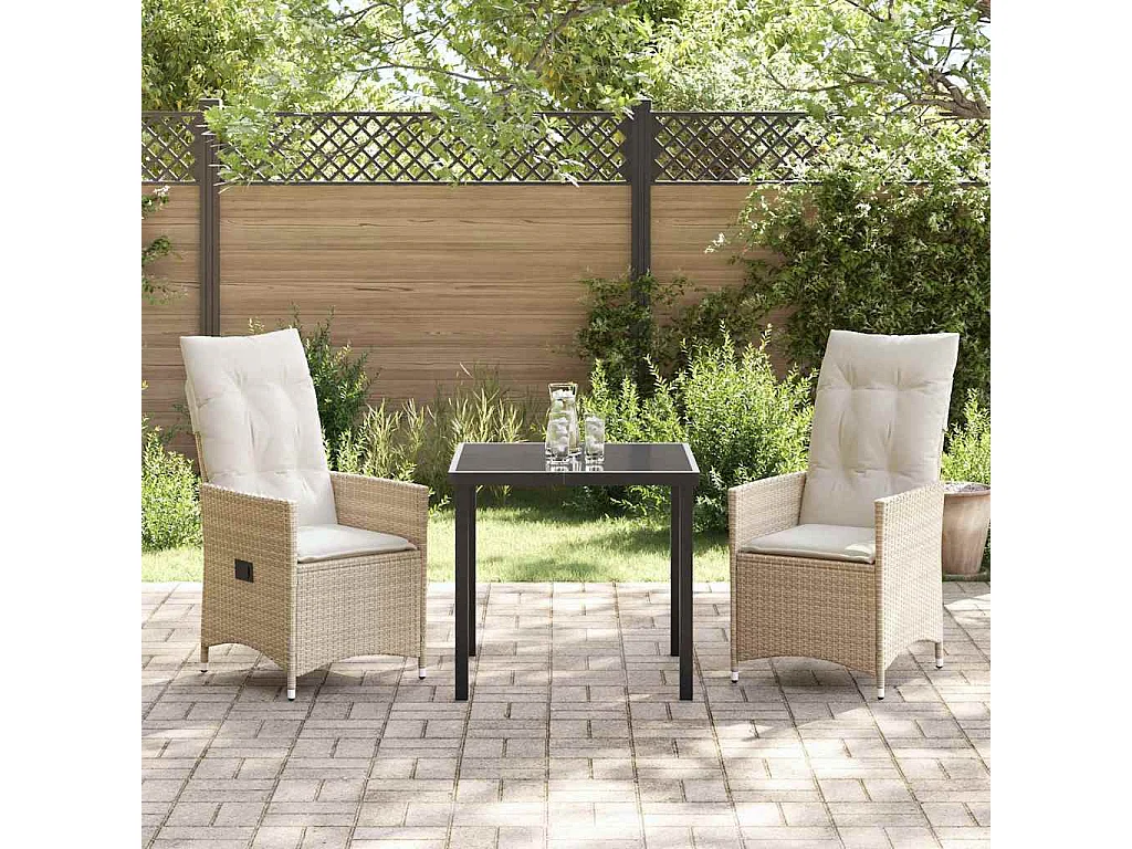 Ensemble de jardin 3 pièces avec coussins beige en poly rattan