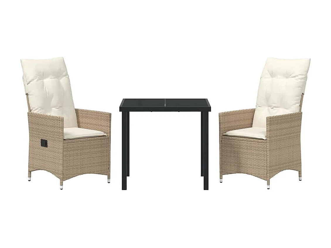 Ensemble de jardin 3 pièces avec coussins beige en poly rattan