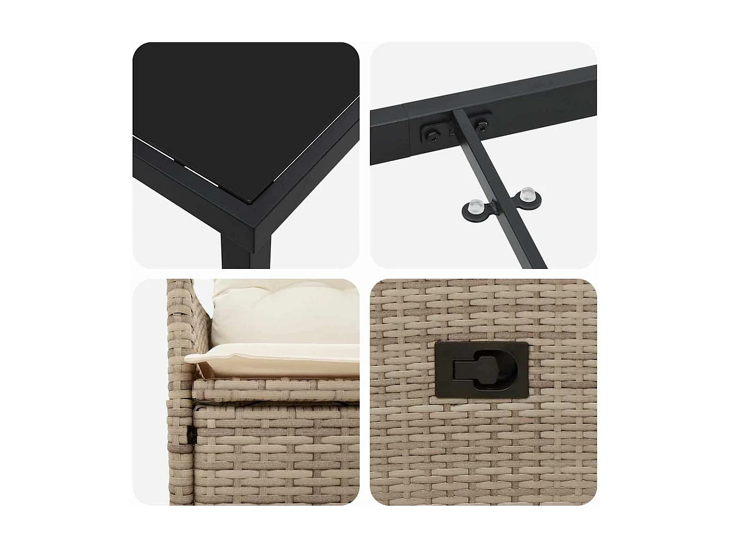 Ensemble de jardin 3 pièces avec coussins beige en poly rattan