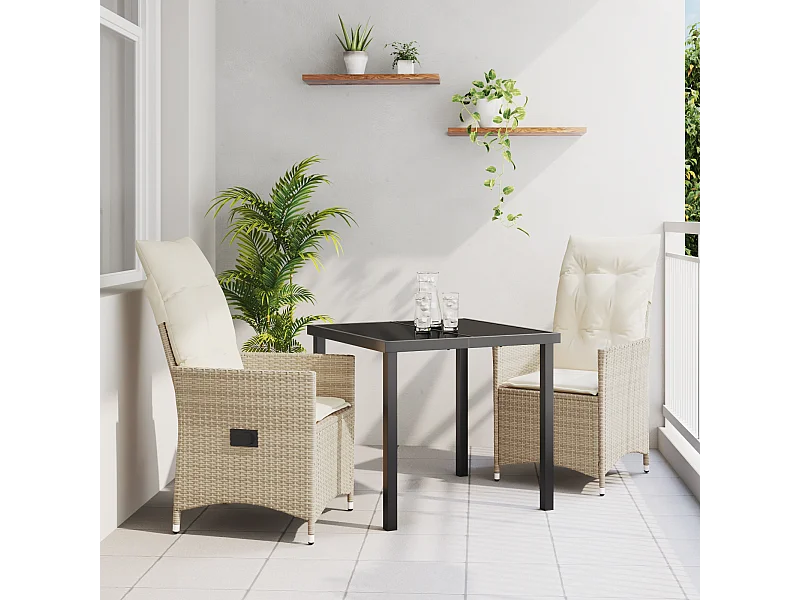 3-delige tuinset met beige polyrotan kussens