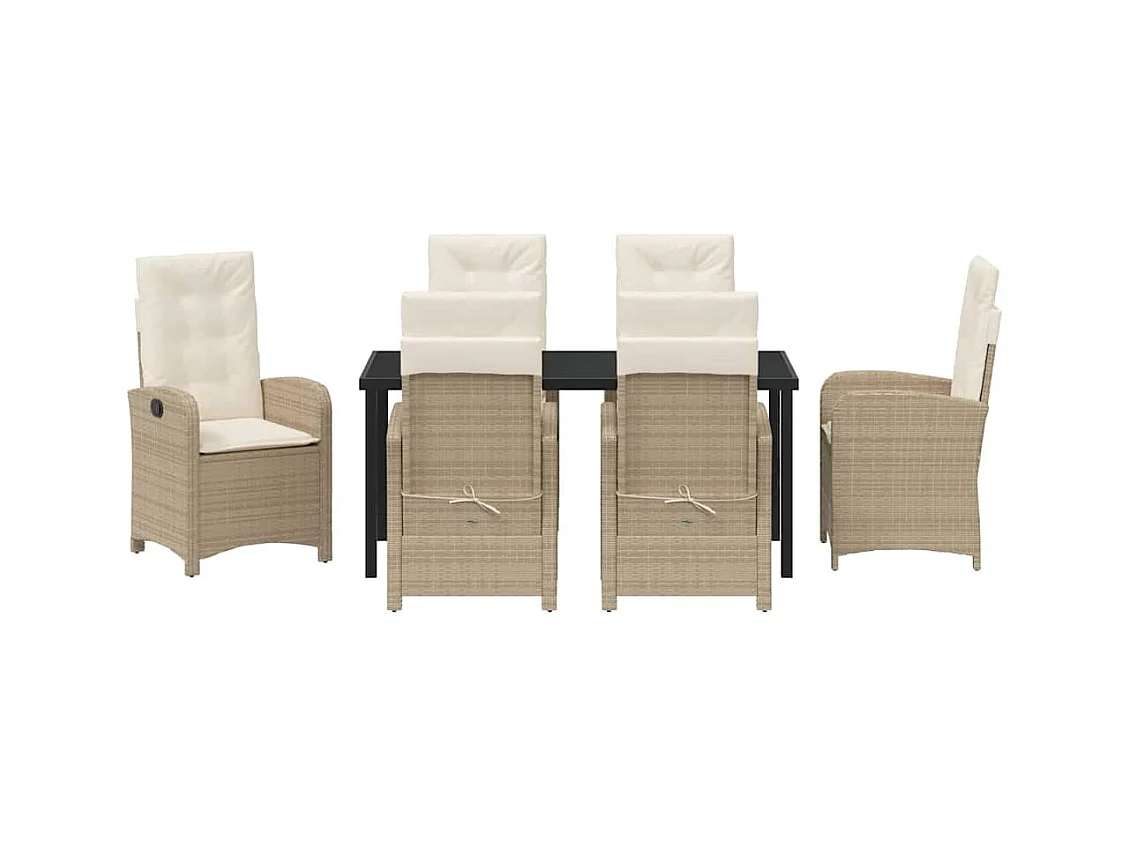 Ensemble de salle à manger de jardin 7 pièces avec coussins Beige Poly Rattan