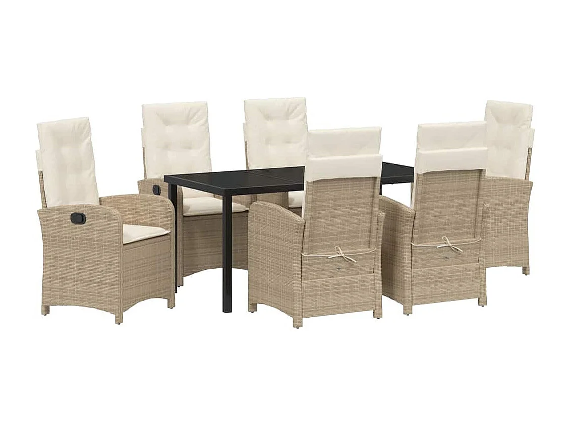 Juego de comedor de jardín de 7 piezas con cojines de ratán sintético beige