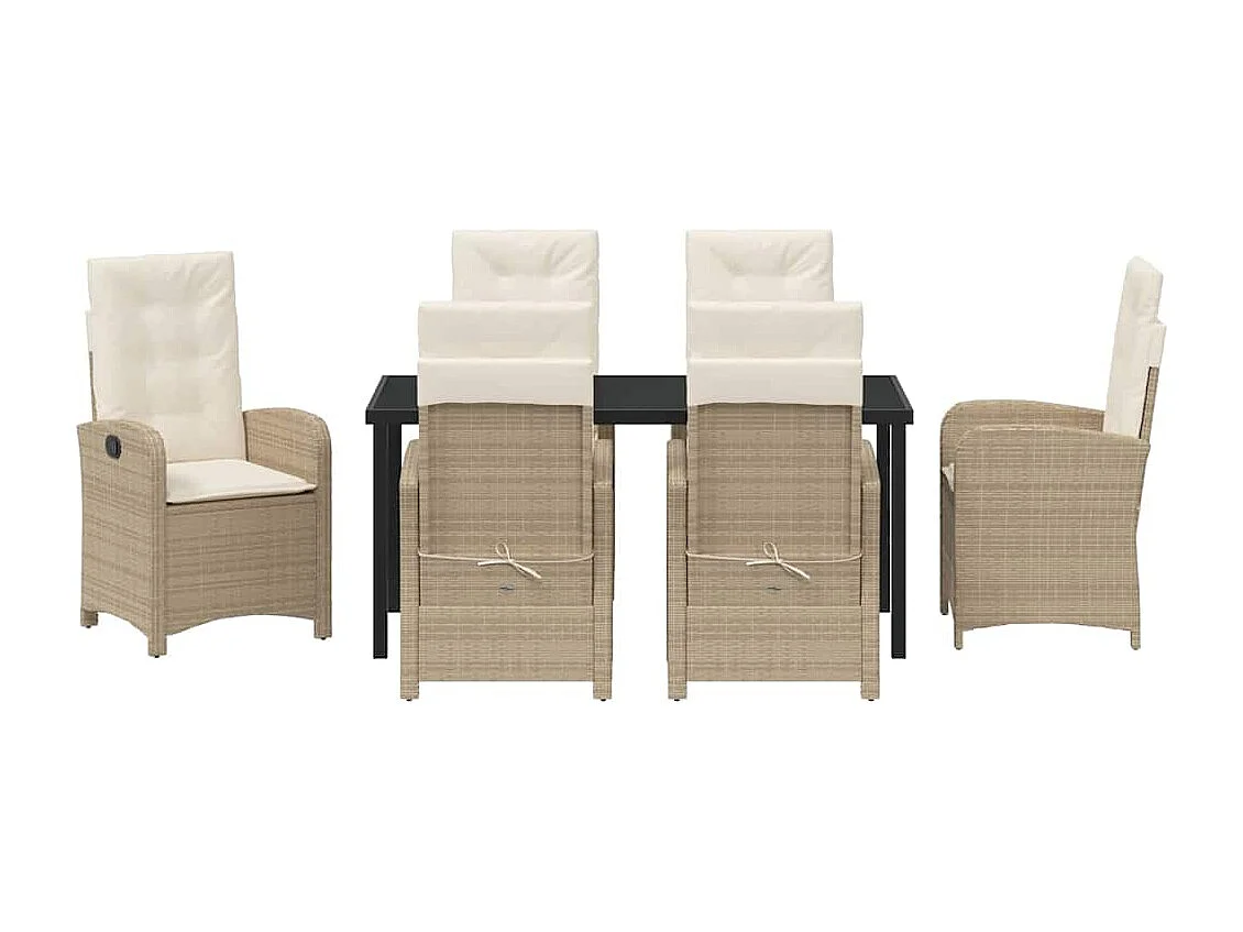 Juego de comedor de jardín de 7 piezas con cojines de ratán sintético beige