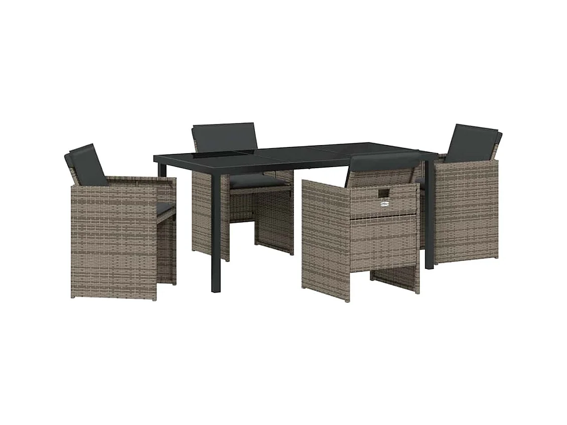 Set da pranzo da giardino da 5 pezzi con cuscini in polyrattan grigio