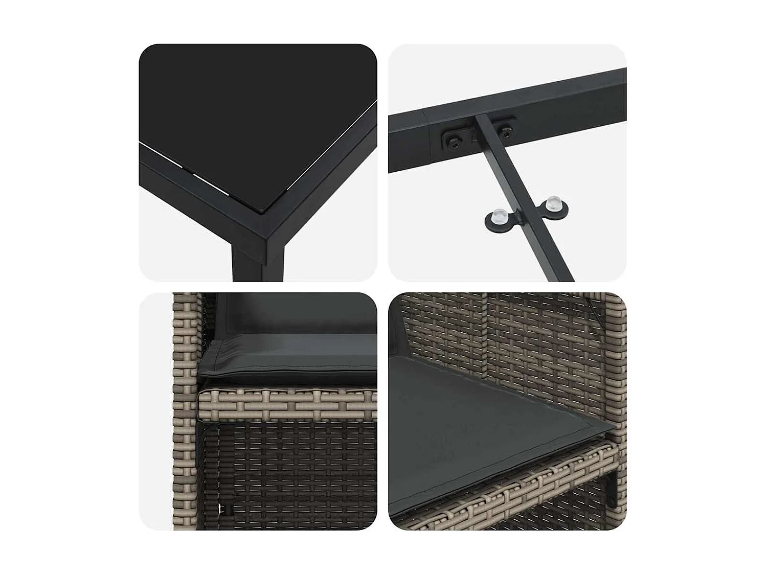 Set da pranzo da giardino da 5 pezzi con cuscini in polyrattan grigio