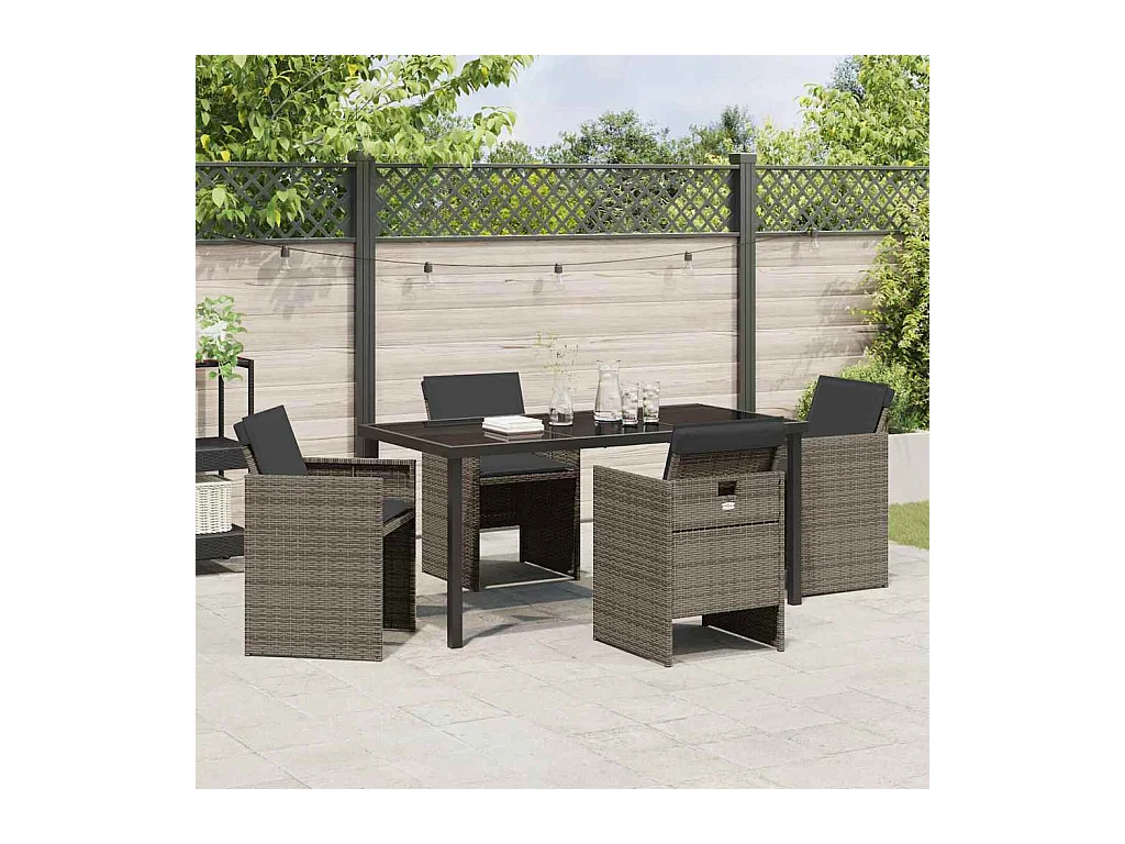Ensemble de repas de jardin de 5 pièces avec coussins en rattan poly gris