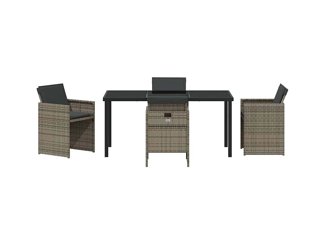 Ensemble de repas de jardin de 5 pièces avec coussins en rattan poly gris