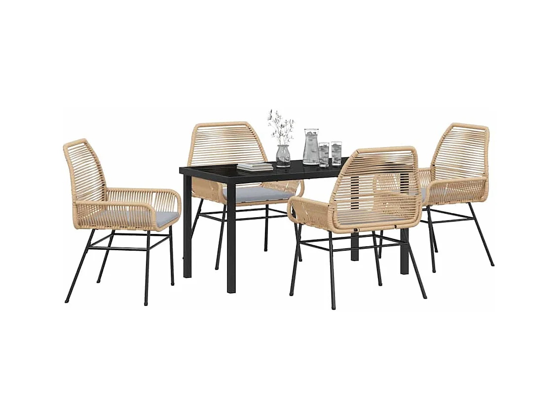 Set da pranzo da giardino 5 pezzi con cuscini in polyrattan marrone