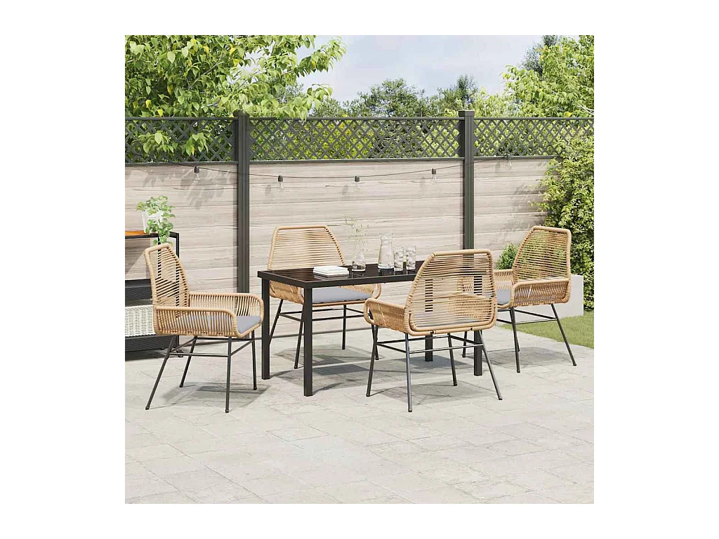 Set da pranzo da giardino 5 pezzi con cuscini in polyrattan marrone