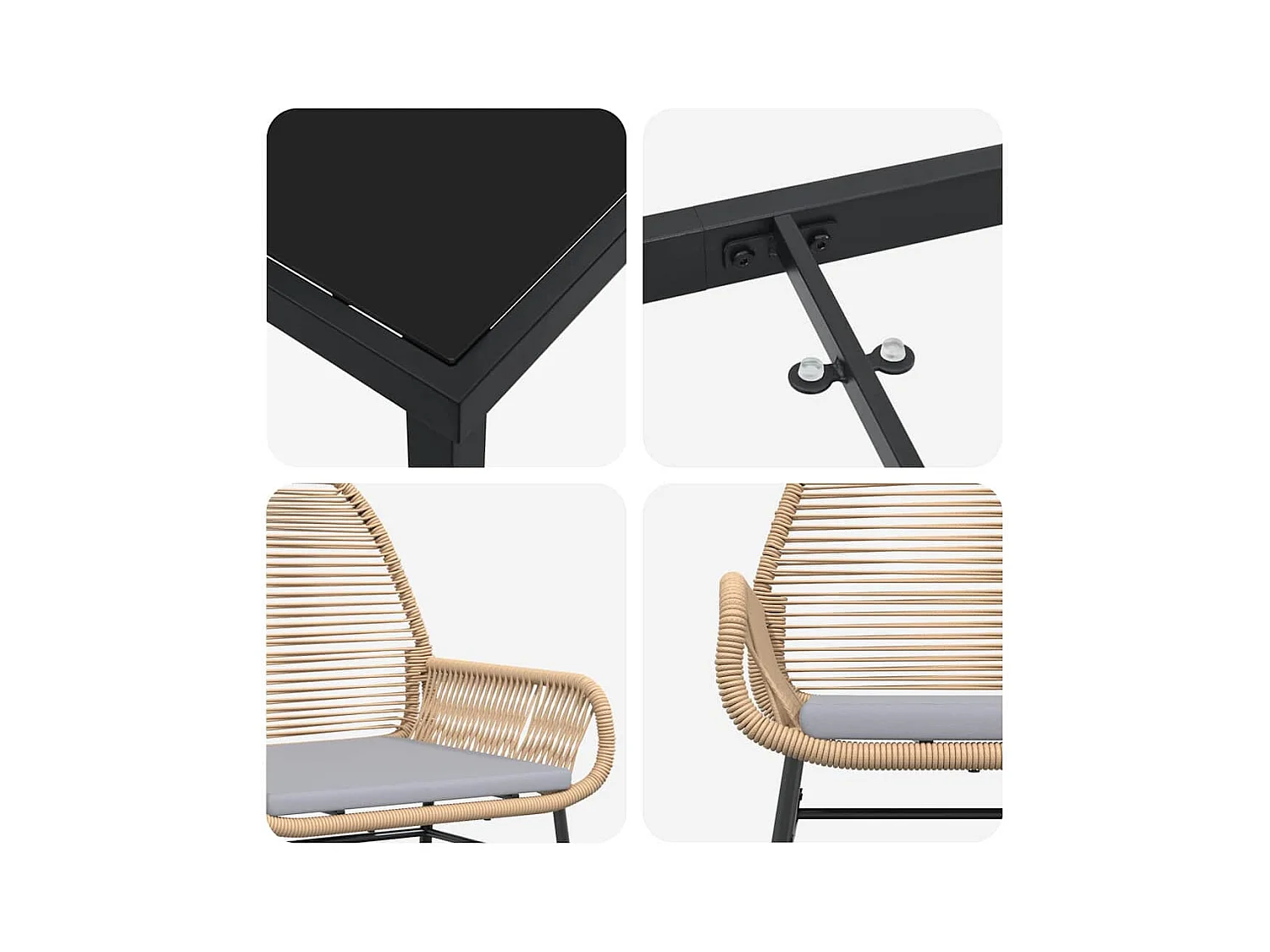 Set da pranzo da giardino 5 pezzi con cuscini in polyrattan marrone