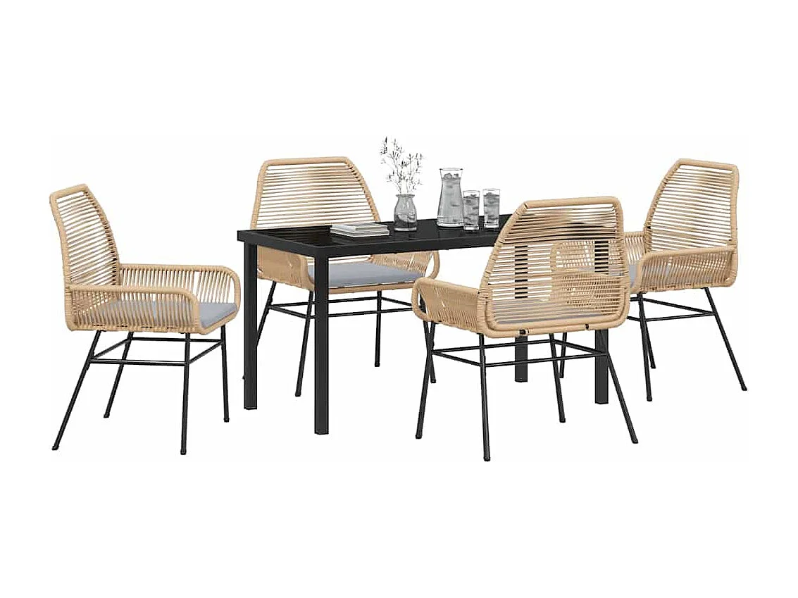 5-delige tuinset met bruine polyrotan kussens