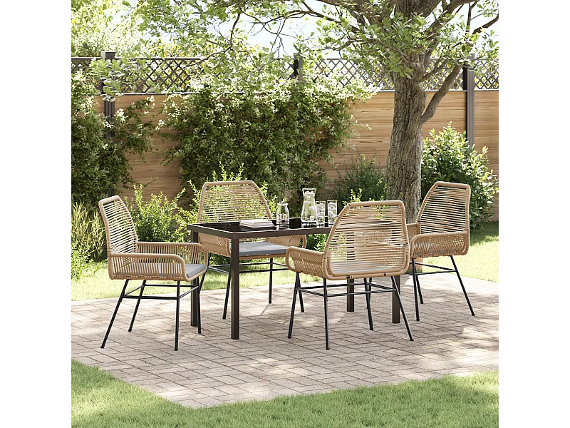 Ensemble de Salle à Manger de Jardin 5 Pièces avec Coussins Marron Poly Rattan