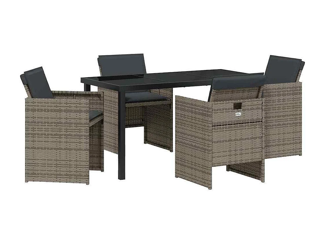 5-delige tuinset met grijze kussens van polyrotan