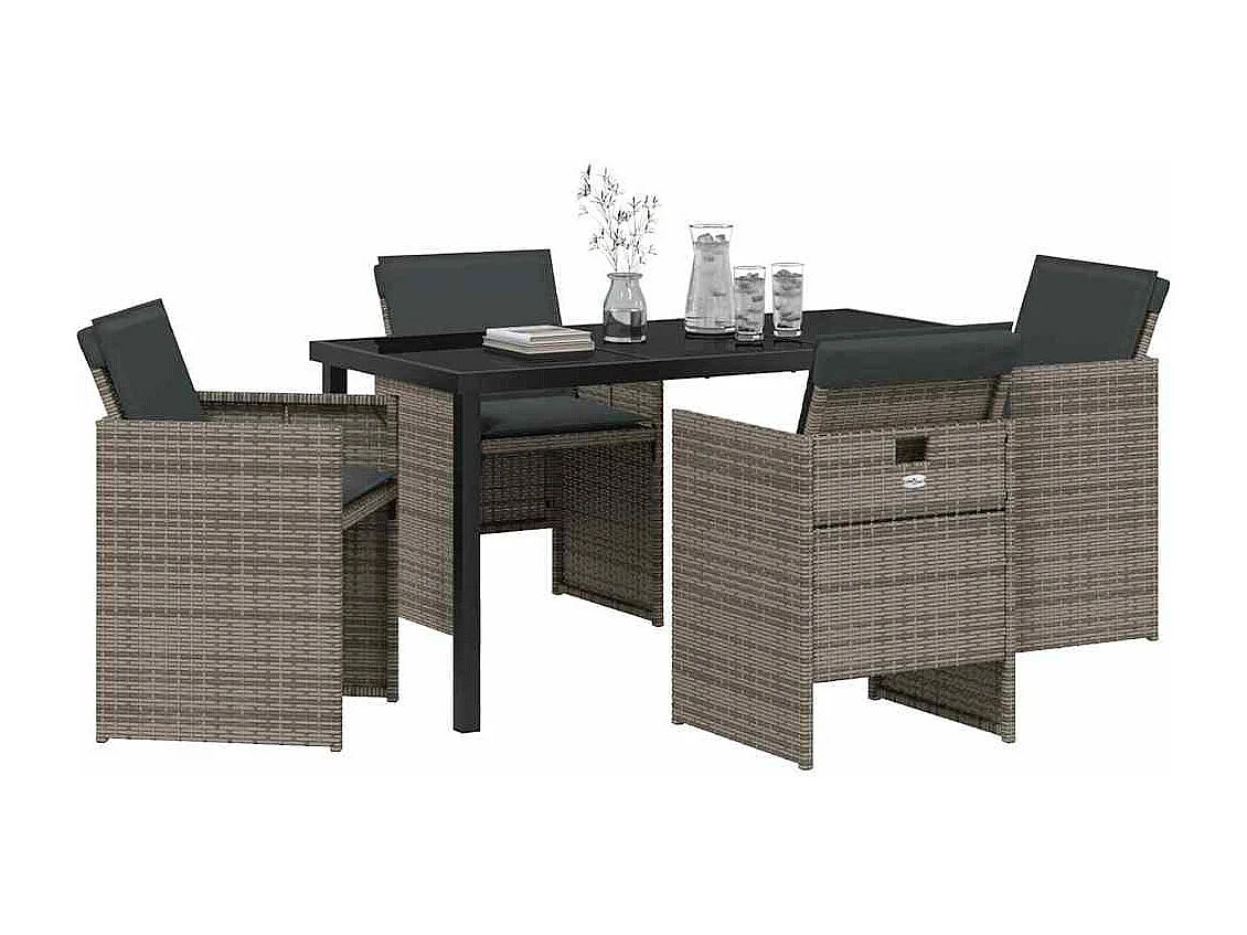 5-delige tuinset met grijze kussens van polyrotan