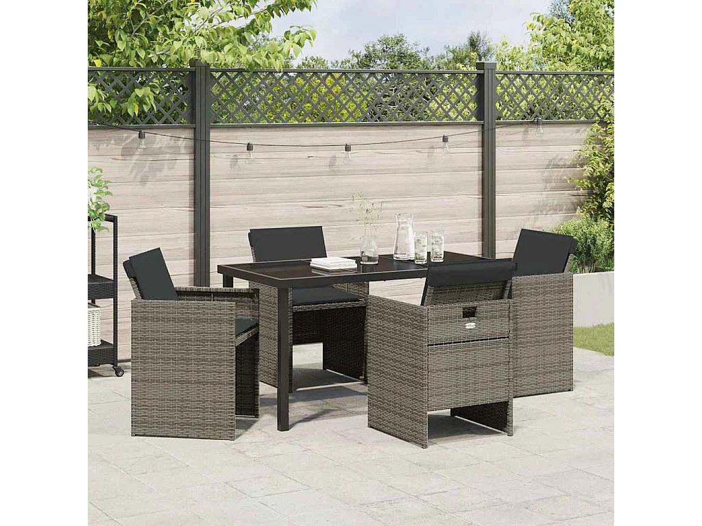 5-delige tuinset met grijze kussens van polyrotan