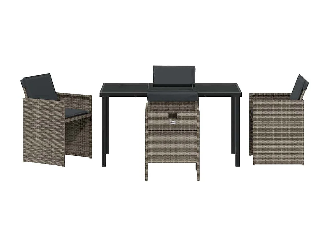 5-delige tuinset met grijze kussens van polyrotan