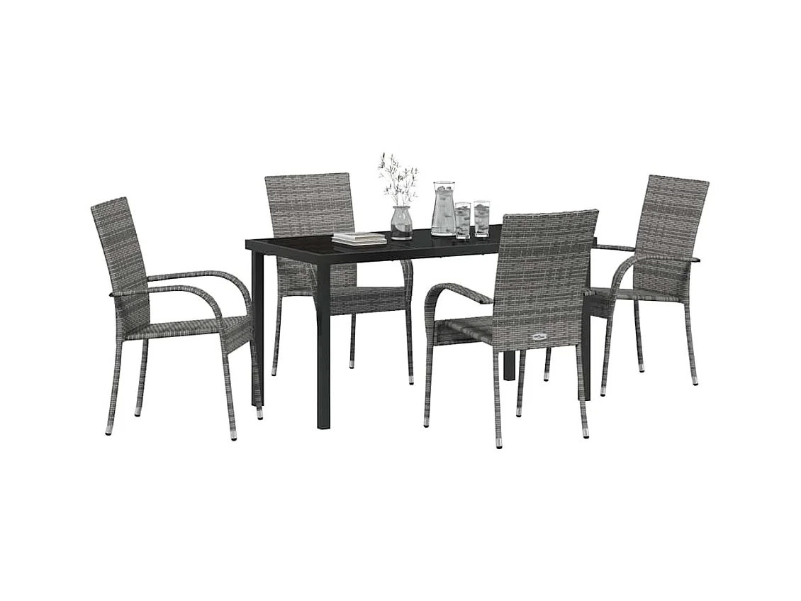 Set da giardino 5 pezzi - Polyrattan grigio