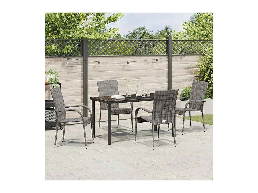 Set da giardino 5 pezzi - Polyrattan grigio