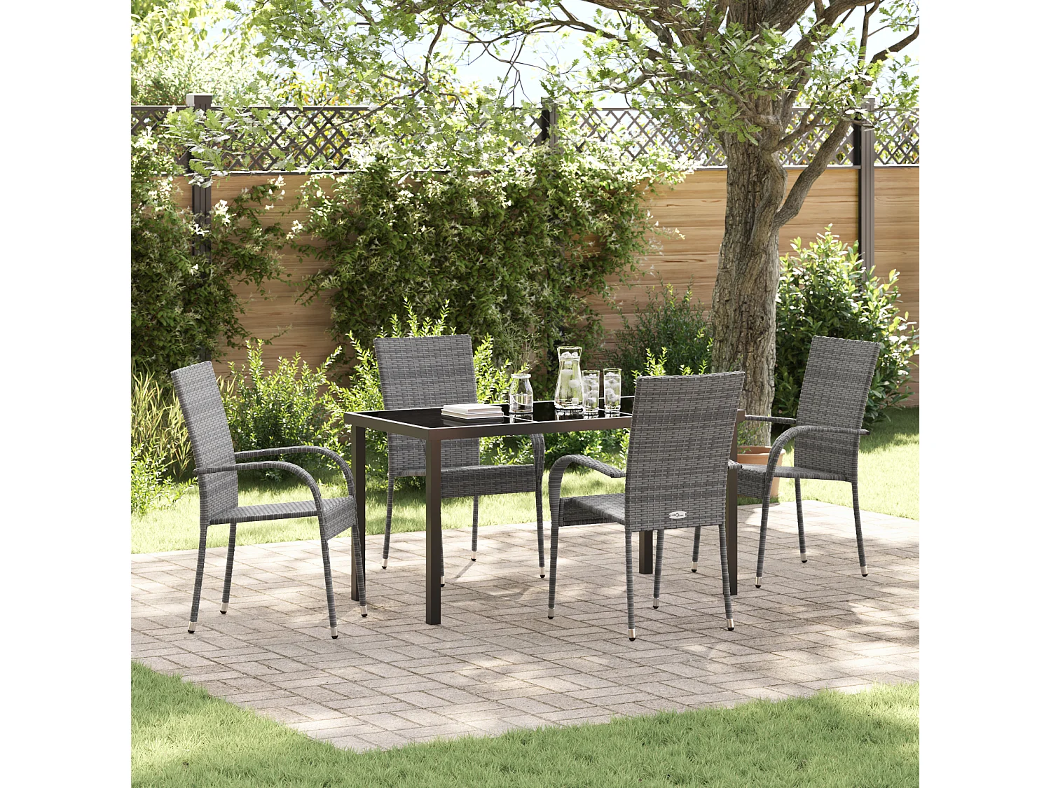 Ensemble de jardin 5 pièces - Poly Rattan Gris