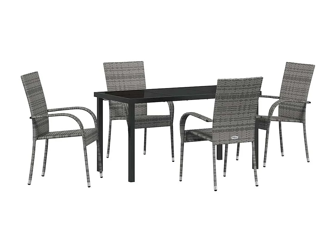 Ensemble de jardin 5 pièces - Poly Rattan Gris