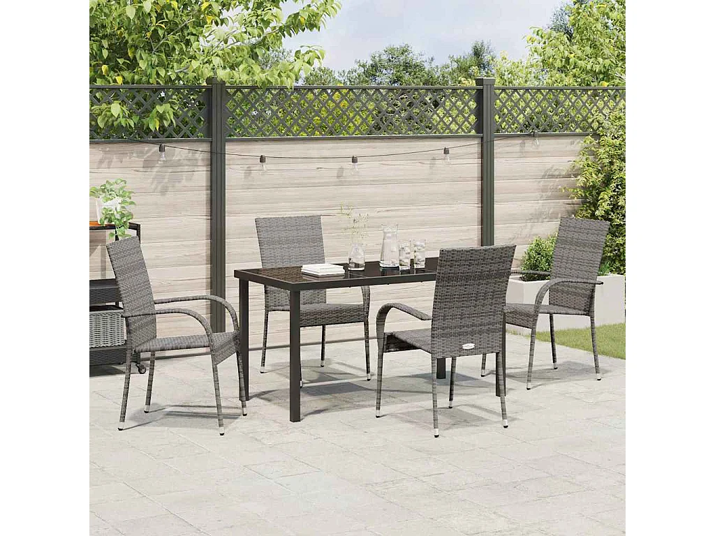 Ensemble de jardin 5 pièces - Poly Rattan Gris
