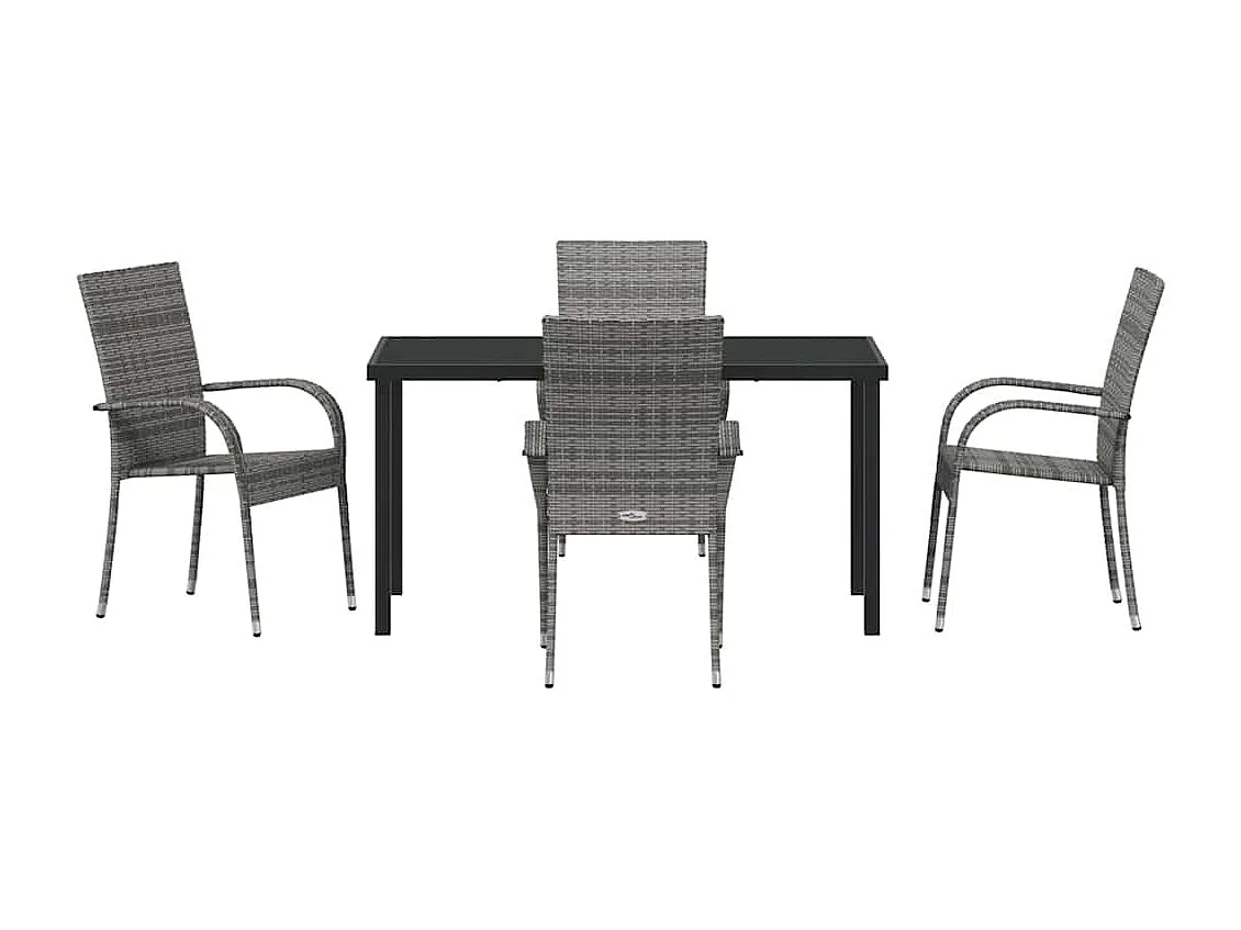 Ensemble de jardin 5 pièces - Poly Rattan Gris