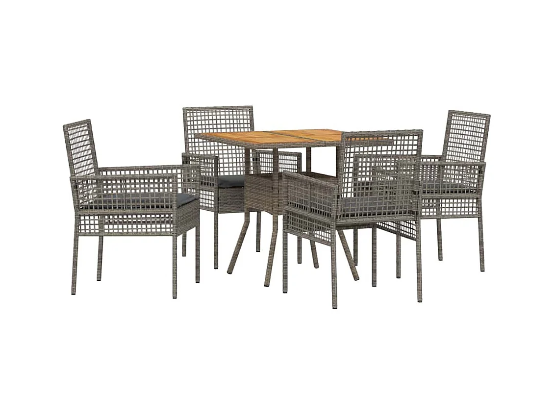 Set da pranzo da giardino 5 pezzi con cuscini, grigio, in polyrattan
