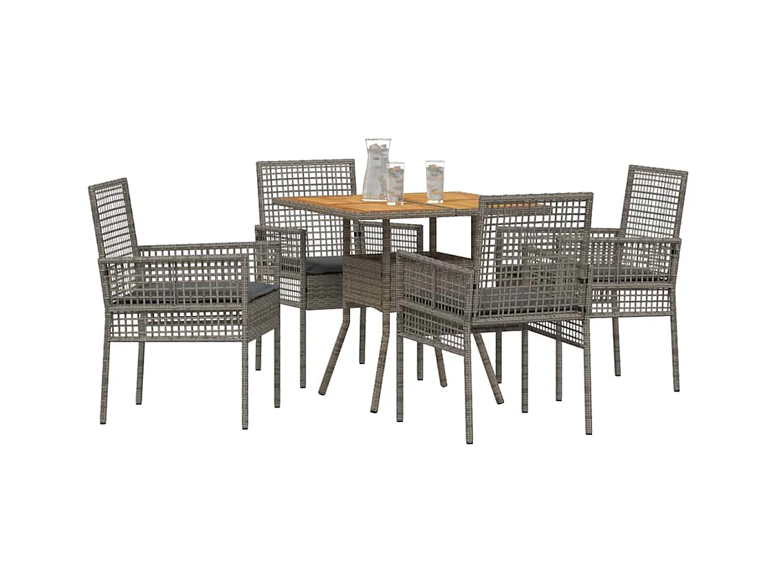 Set da pranzo da giardino 5 pezzi con cuscini, grigio, in polyrattan
