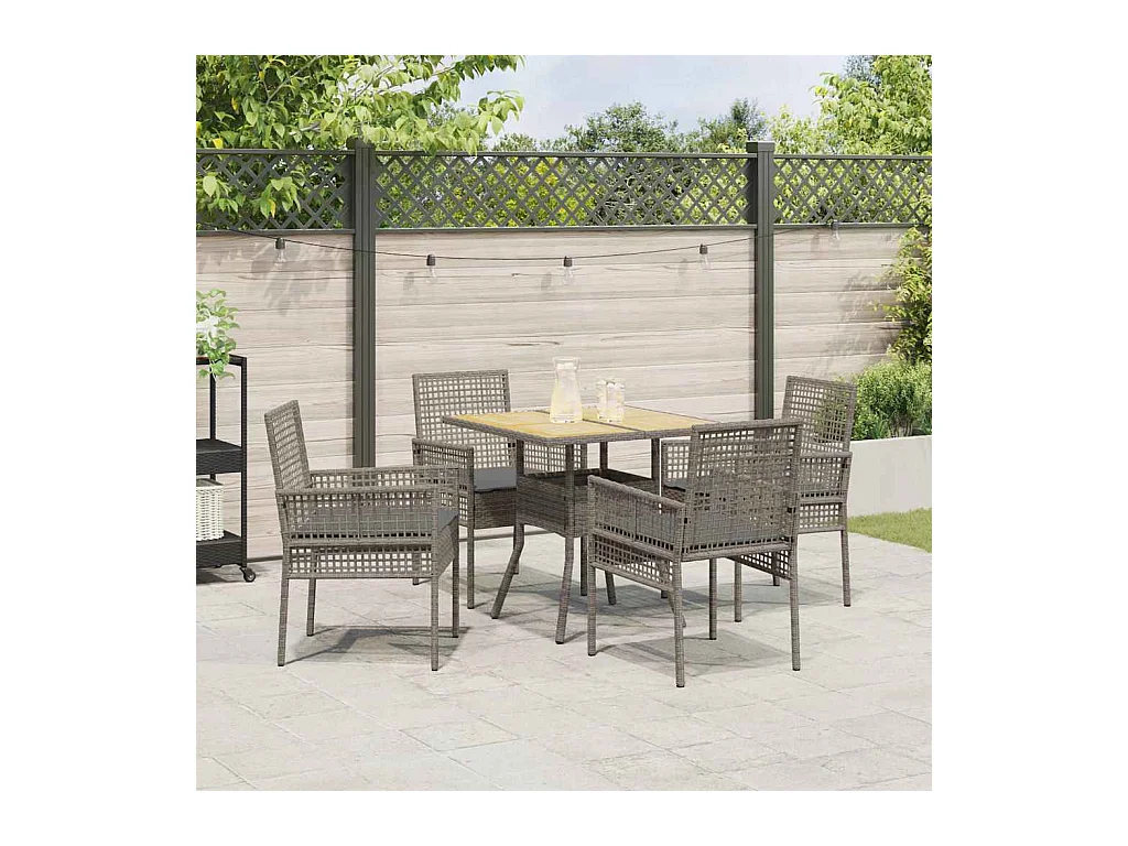Set da pranzo da giardino 5 pezzi con cuscini, grigio, in polyrattan