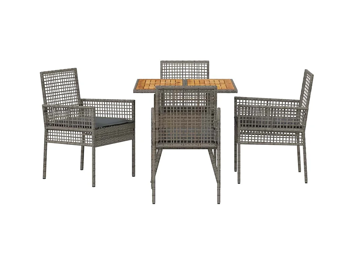 Set da pranzo da giardino 5 pezzi con cuscini, grigio, in polyrattan
