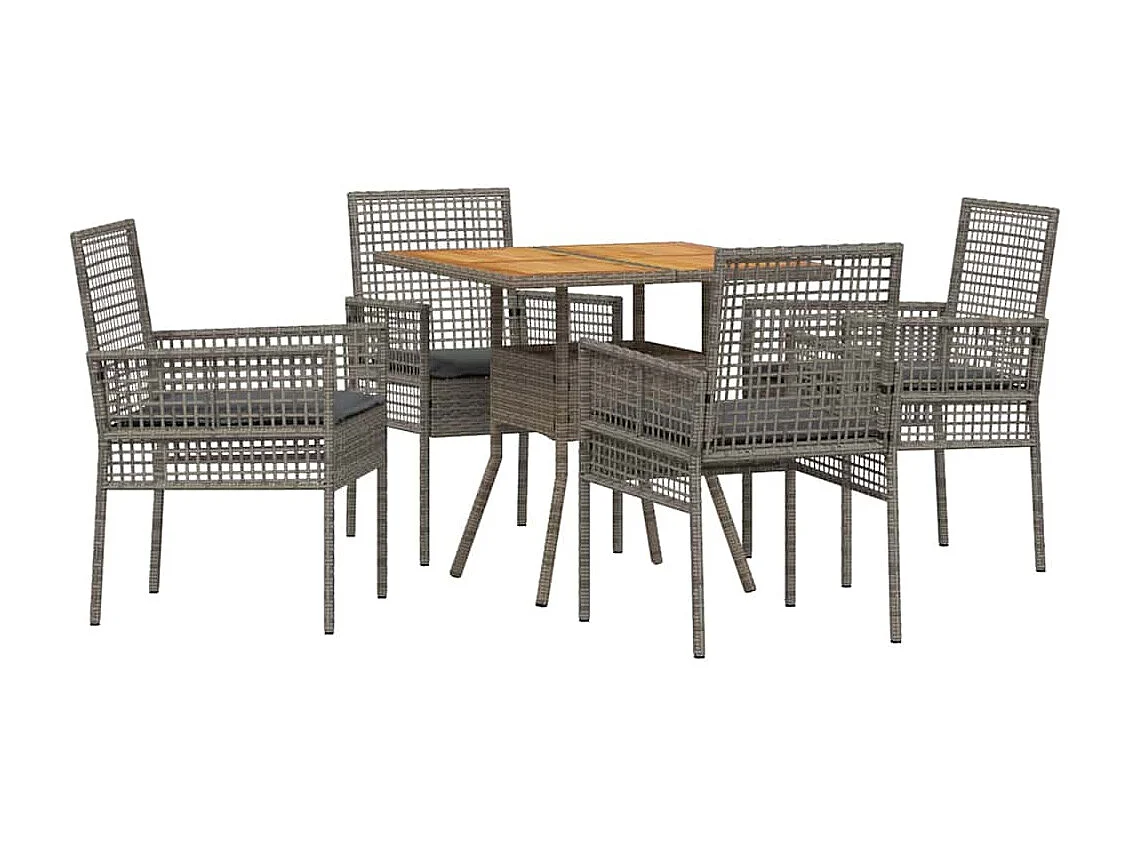 Ensemble de repas de jardin 5 pièces avec coussins, gris, poly rattan