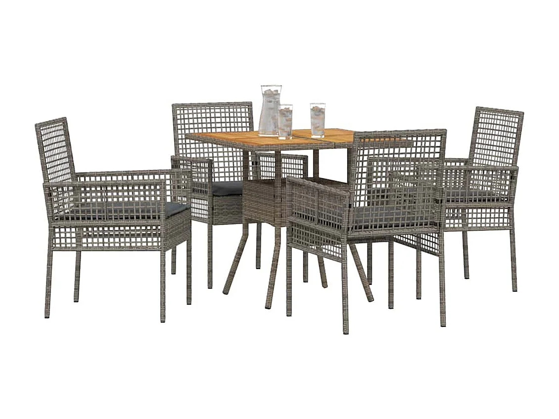 Ensemble de repas de jardin 5 pièces avec coussins, gris, poly rattan