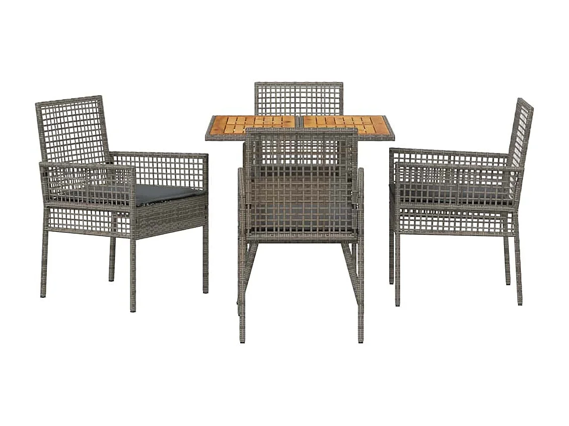 Ensemble de repas de jardin 5 pièces avec coussins, gris, poly rattan