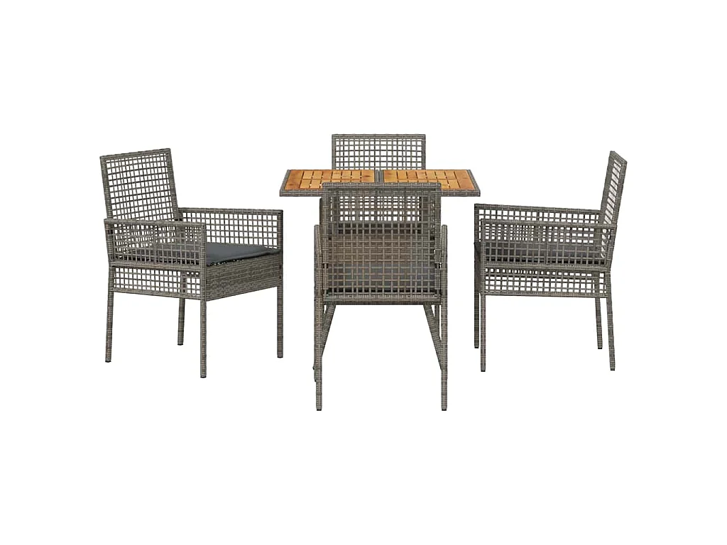 Ensemble de repas de jardin 5 pièces avec coussins, gris, poly rattan