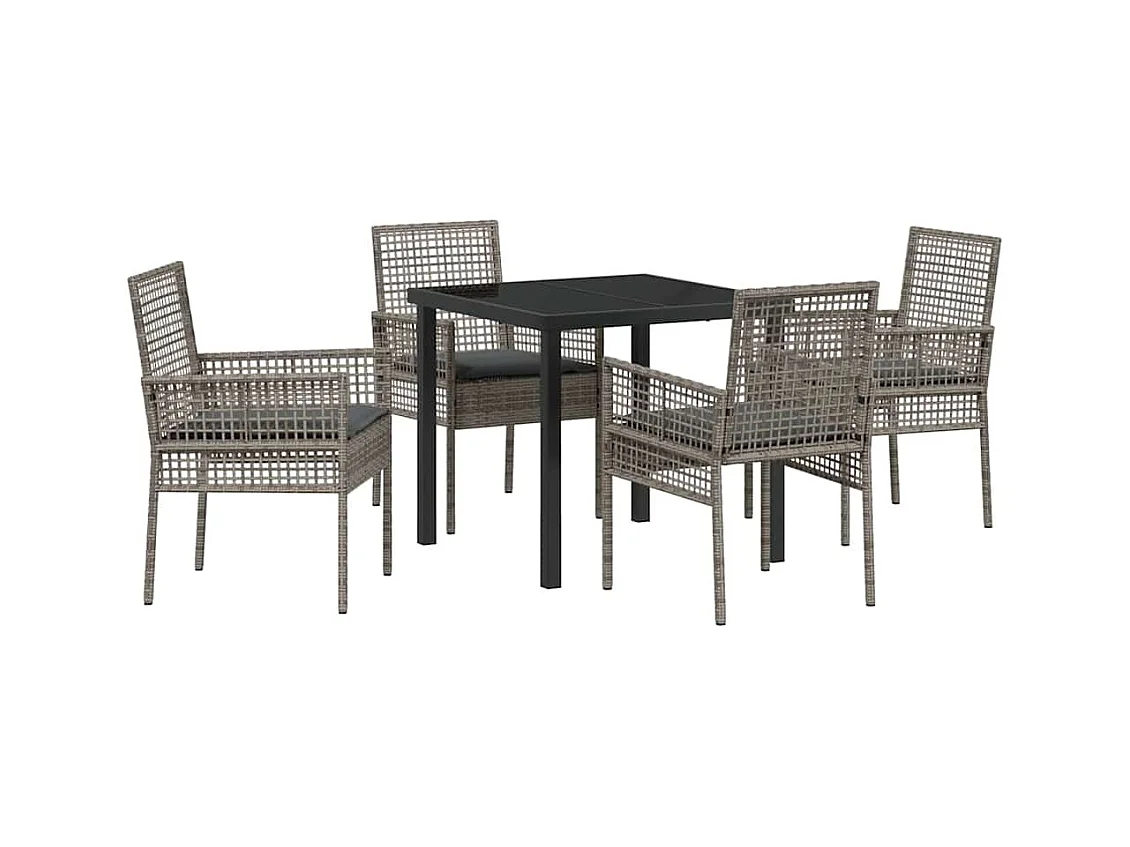 Set da giardino da 5 pezzi con cuscini in polyrattan grigio