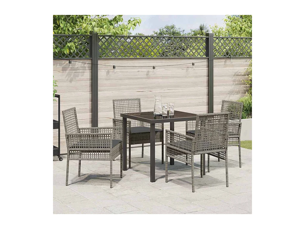 Set da giardino da 5 pezzi con cuscini in polyrattan grigio
