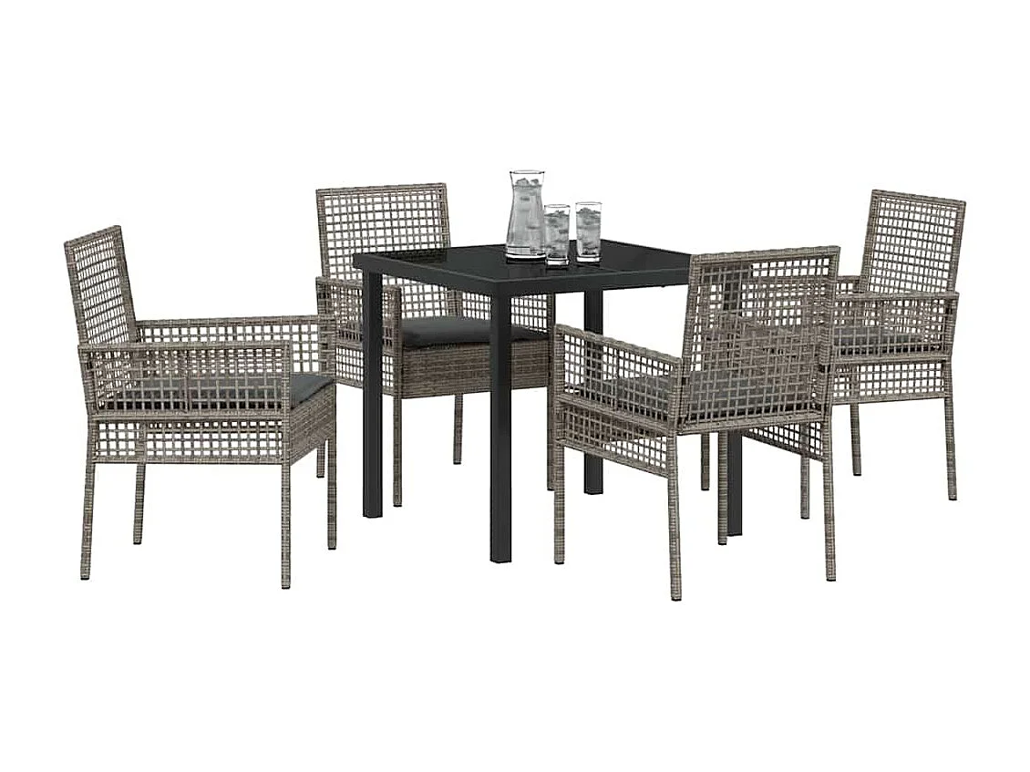 Set de jardin 5 pièces avec coussins gris Poly Rattan