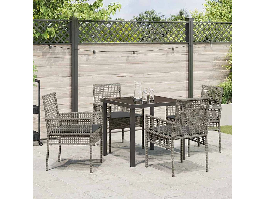 Set de jardin 5 pièces avec coussins gris Poly Rattan