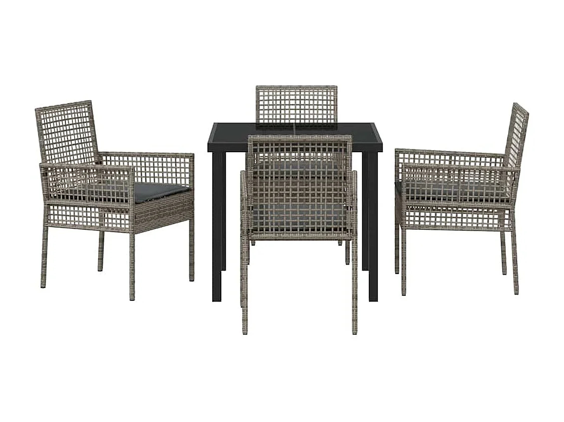 Set de jardin 5 pièces avec coussins gris Poly Rattan