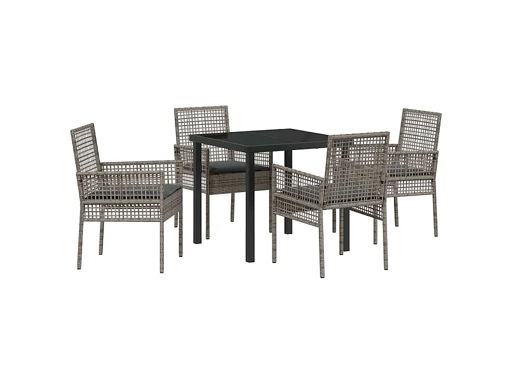 Set de jardin 5 pièces avec coussins gris Poly Rattan